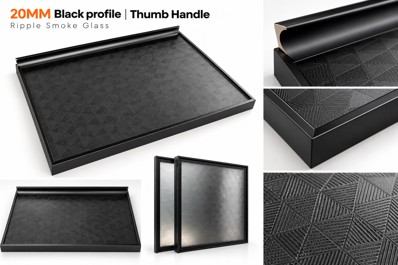 20MM Black Profile with Thumb Handle & Ripple Smoke Glass: A Premium Choice for Modern Interiors